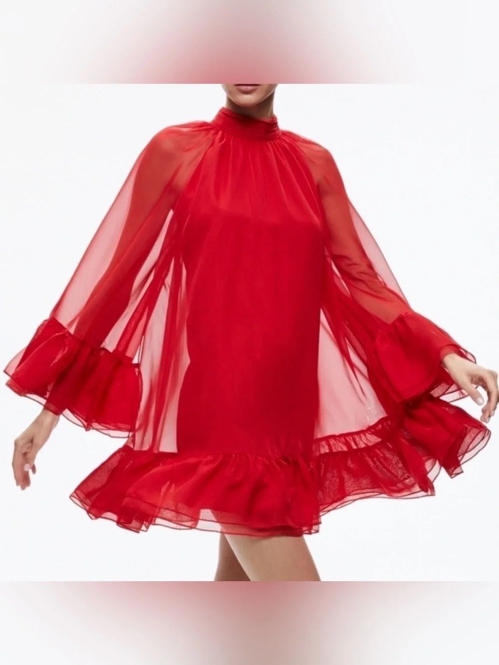 Alice + Olivia Erna mock neck cape sleeve mini dress Red Size XL